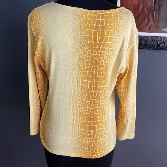 Rafaella gold/yellow giraffe print cardigan. Beaded/studded front neckline. Med - Picture 5 of 7